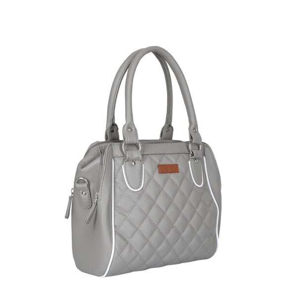 Vegan Leather Women’s Grey Handbag – Top Handle Satchel with Crossbody Strap - Picture 8 of 11